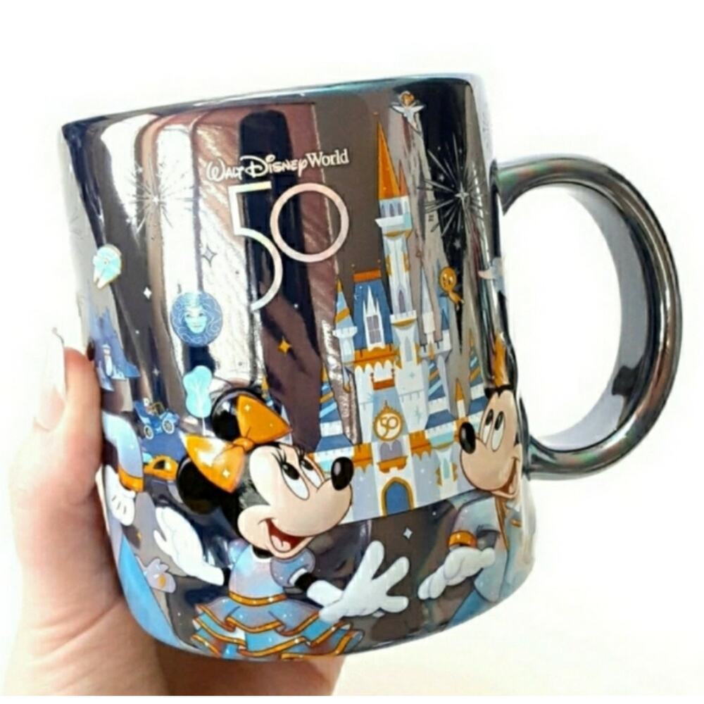Disney Parks WDW 50th Celebration Magic Kingdom Coffee Mug Holographic Navy NWT